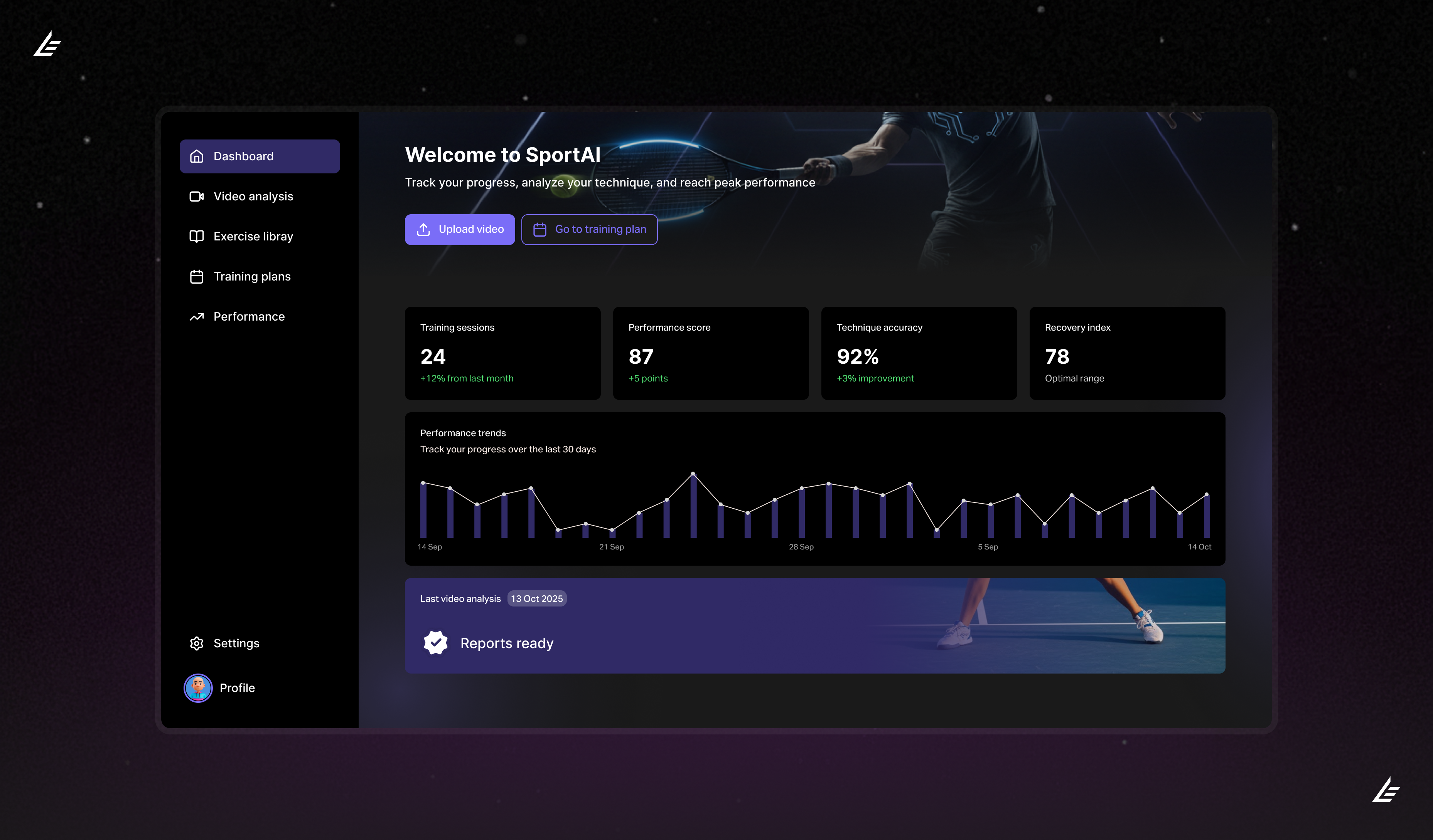 SportAI Dashboard UI Screenshot